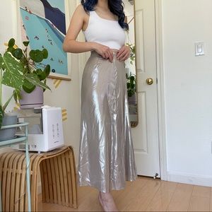 aritzia wilfred silver gold foil maxi skirt